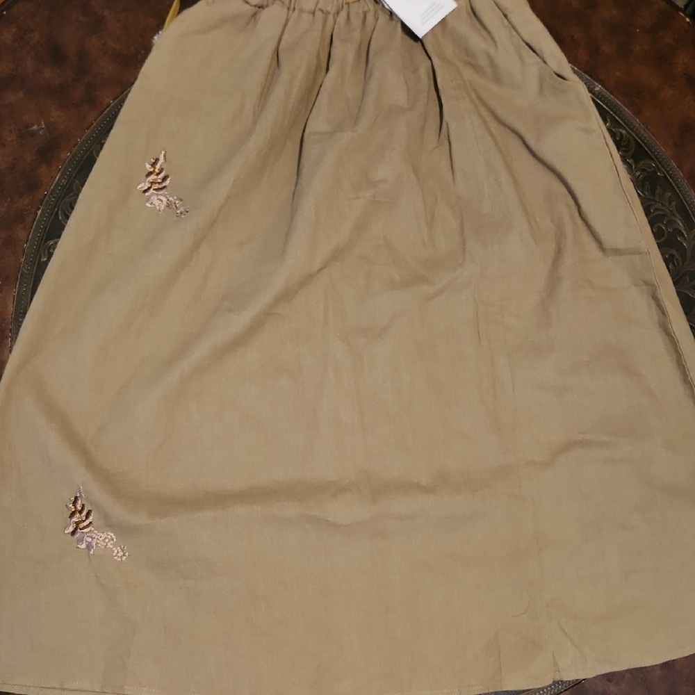 Elegant Tan Skirt with Embroidered Details